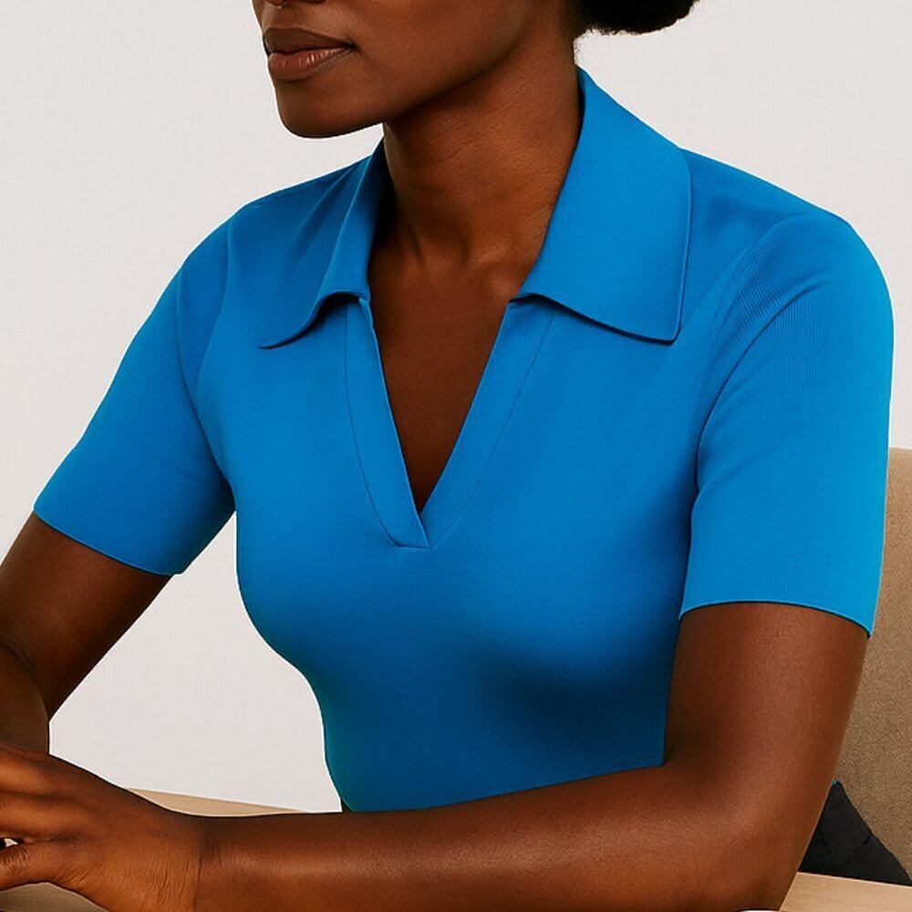 Universal Standard Apero Liquid Jersey Polo Short Sleeve V-Neck Top NWT